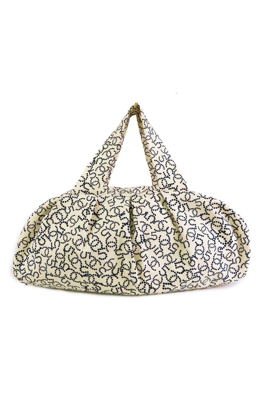 Chanel NO 5 Arabesque Ivory Navy Silver Canvas CC Logo Mini Boston Bag